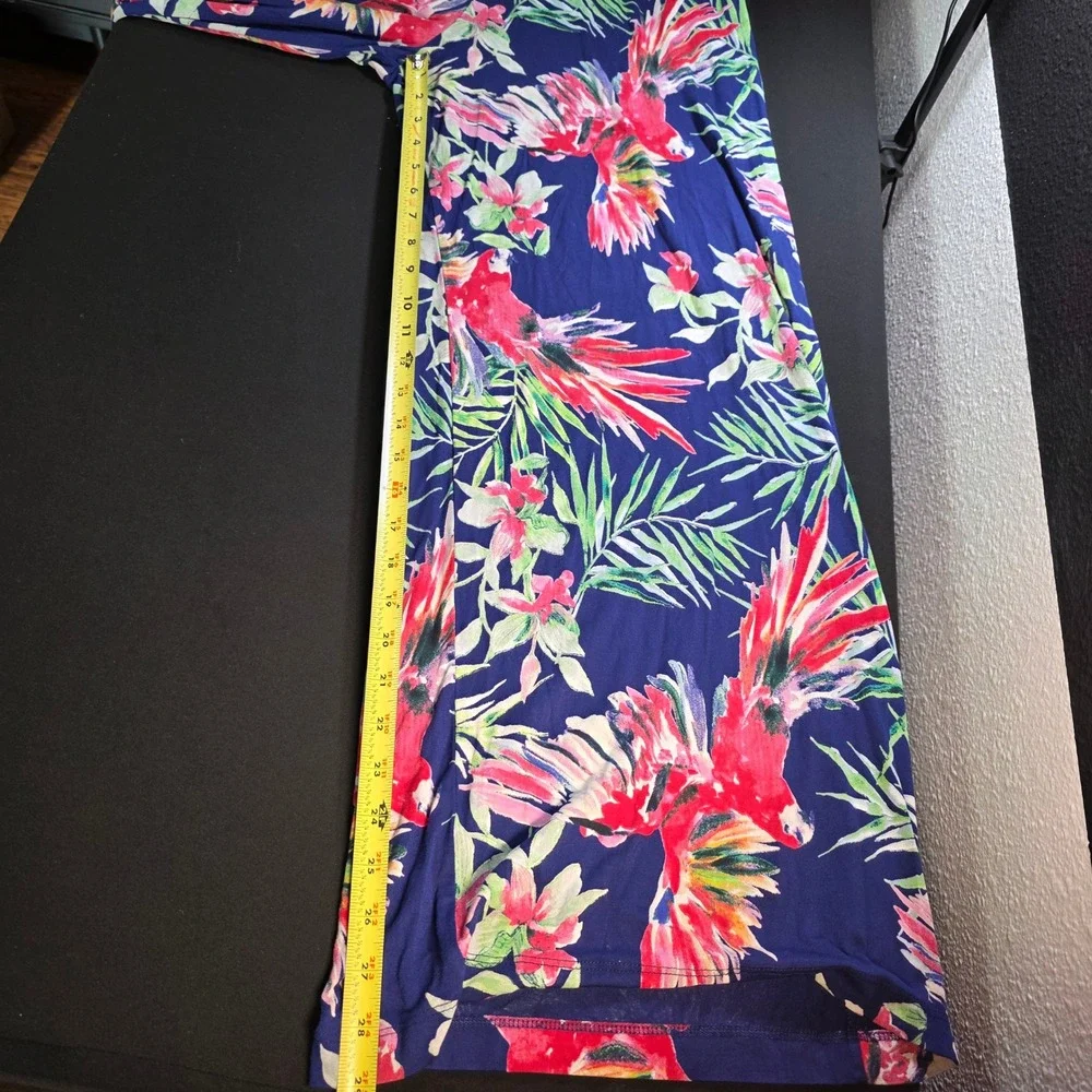 Sofia Jeans by Sofia Vergara‎ Tropical Parrot Halter Wide Leg Jumpsuit Navy L